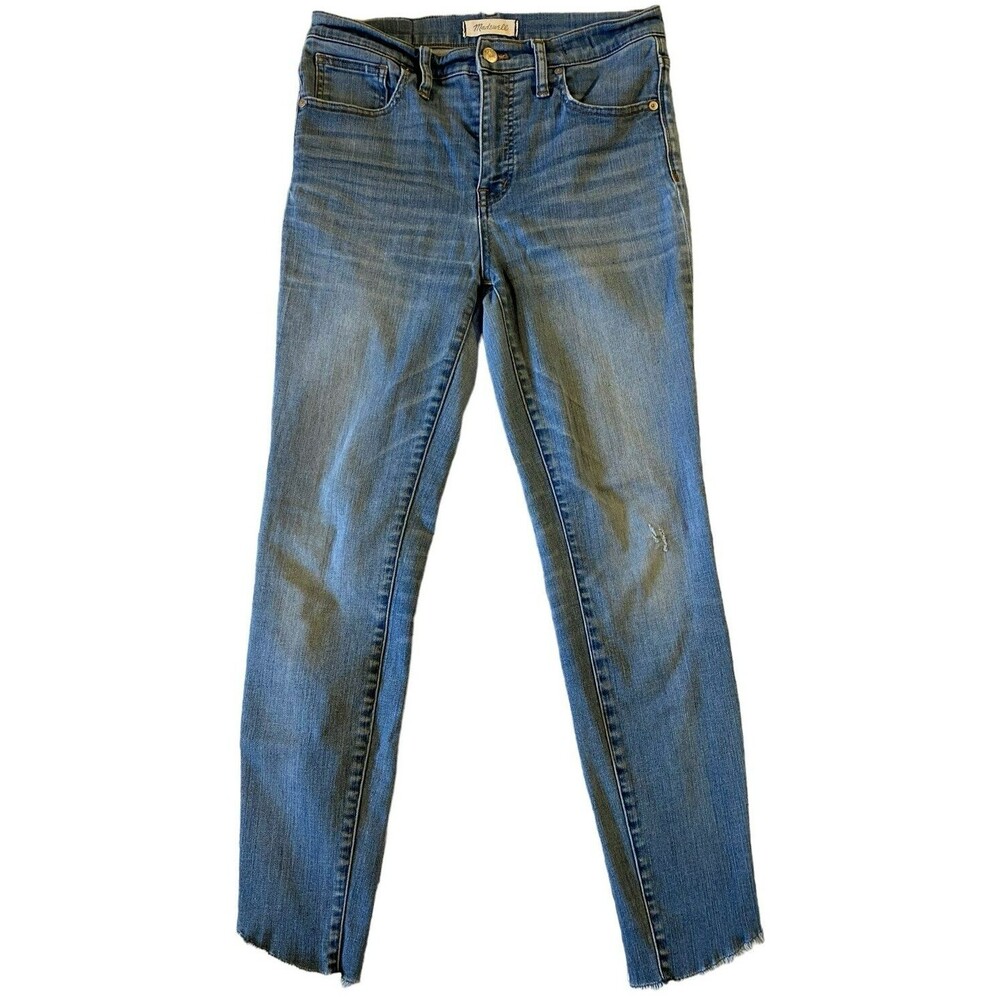 Madewell 10" High Rise Skinny Ankle Jeans Women 28 Blue Stretch Raw Hem Distress